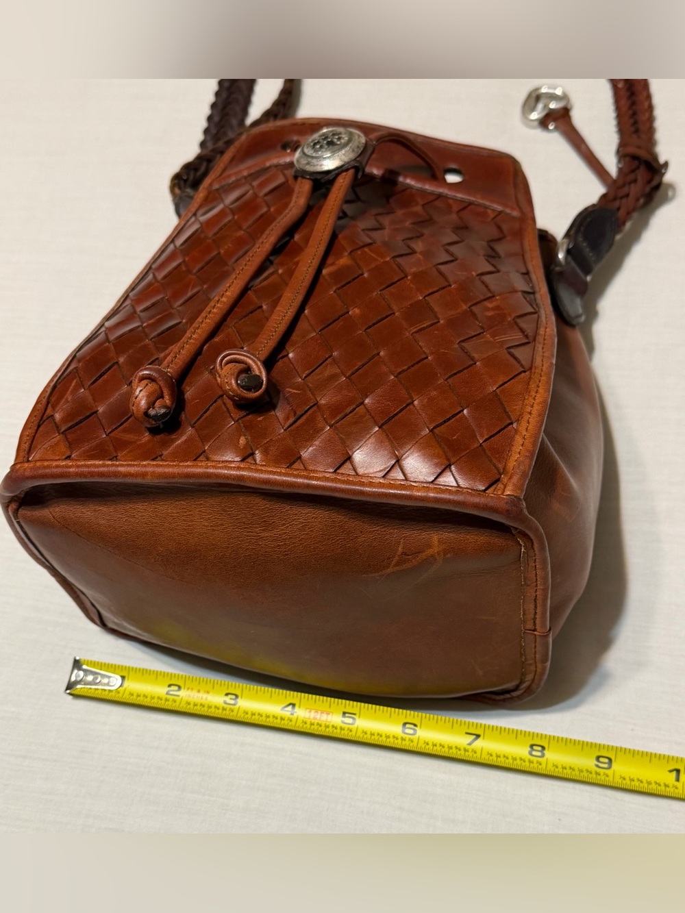 Brighton Brazilian Bree Brown Woven Leather Drawstring Crossbody Bag - Picture 8 of 11